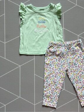 Carters|Baby girl cute set,Mint Green Ruffle Sleeve Tee & Floral Leggings•••12M